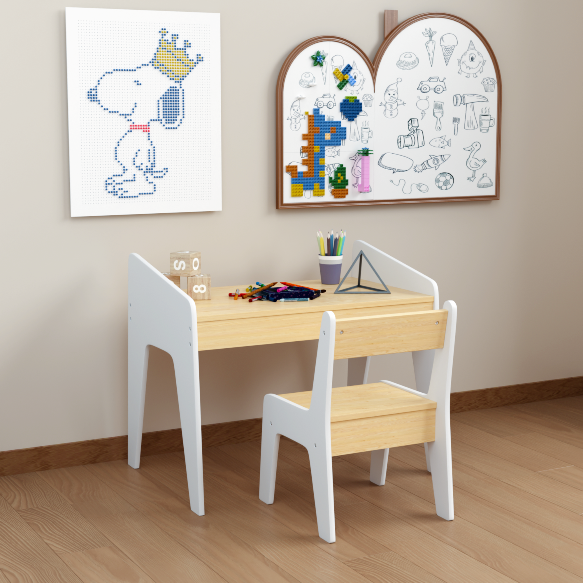 Kids Wooden Table Set with One Chair