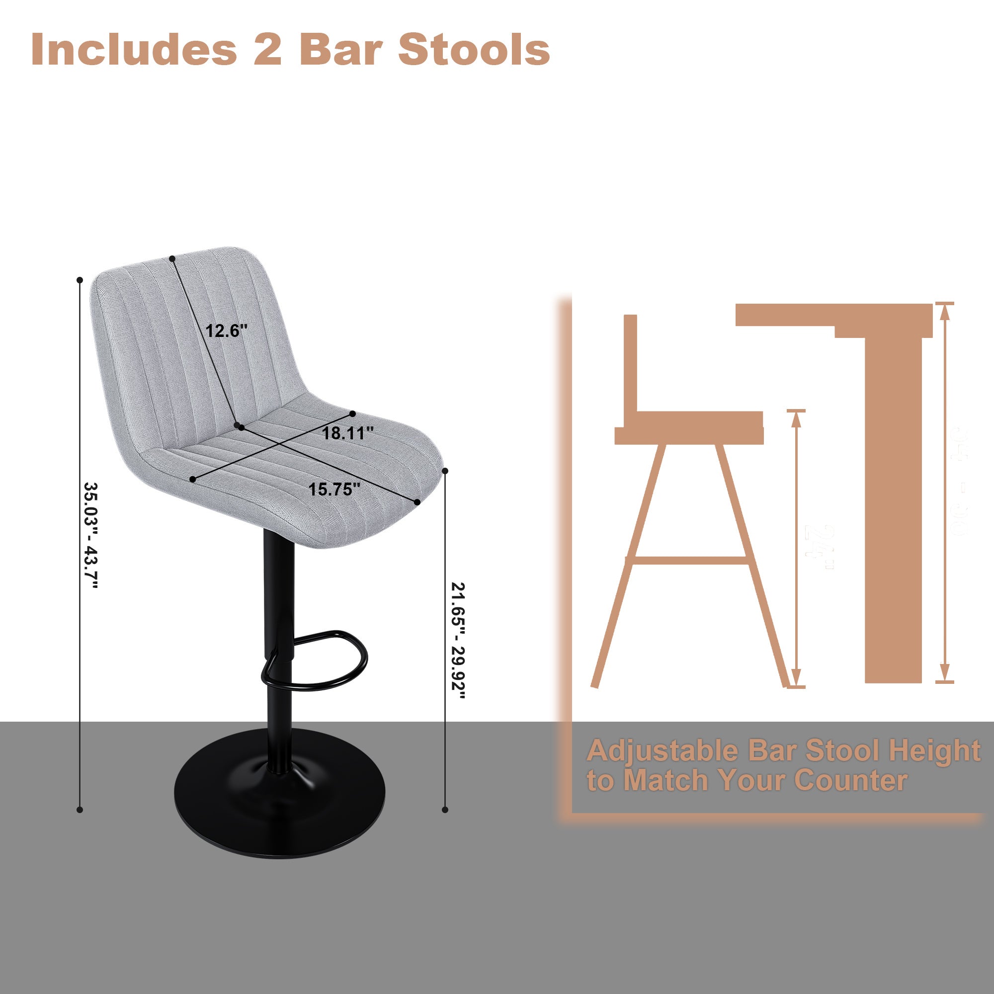 Swivel Bar Stools with Adjustable Height (Set of 2)