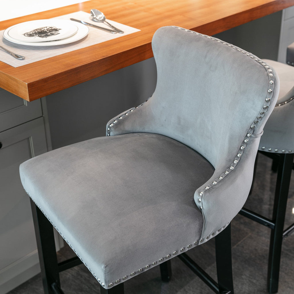 Leisure Style Velvet Upholstered Wing-Back Barstools (Set of 2)