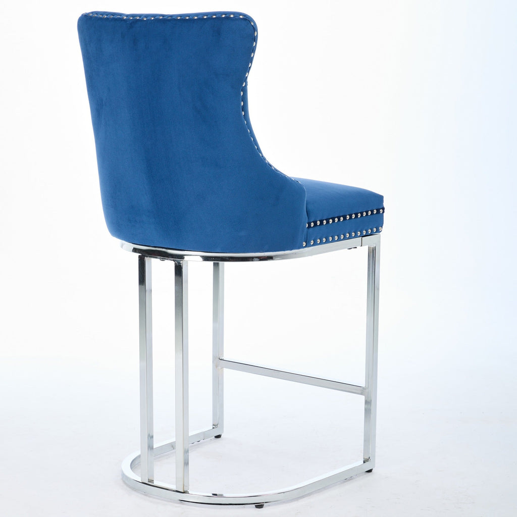 Luxury Elegant Nailhead Trim Tufted Velvet Bar Stools (Set of 2)