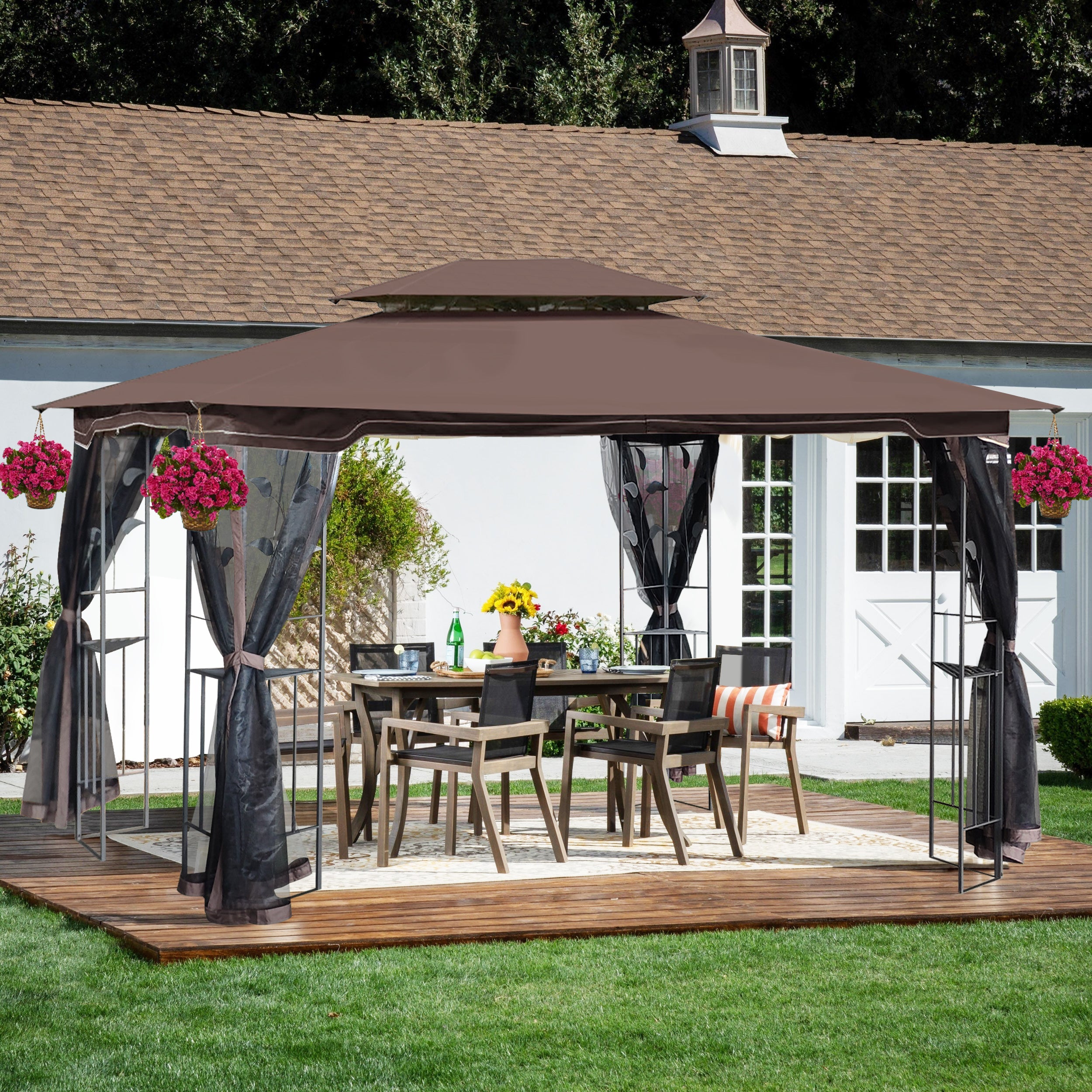 Patio Gazebo Tent with Ventilated Double Roof and Mosquito Net for Backyard or Garden