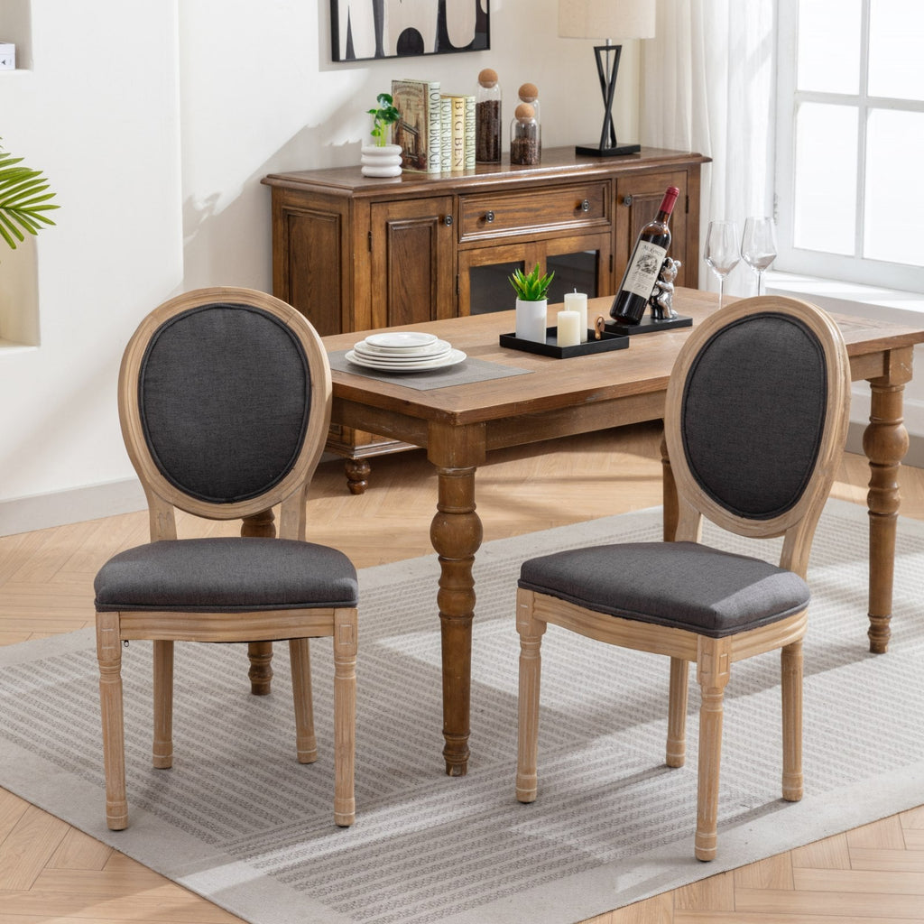 French Style Solid Wood Frame Linen Fabric Back Dining Chair (Set of 2)