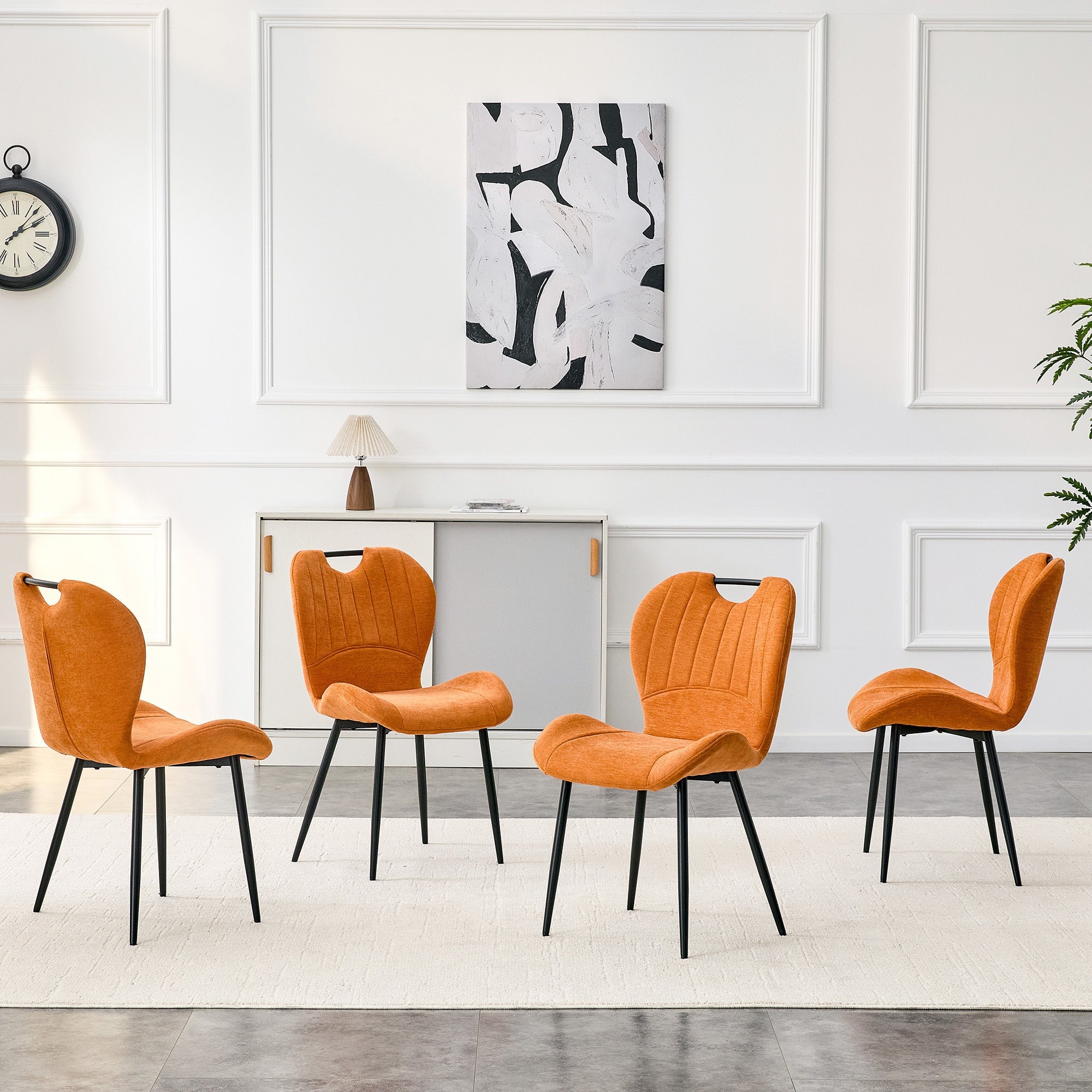 Set of 4 Fabric Dining Chairs Black Metal Frame Wide Cushioned Comfortable