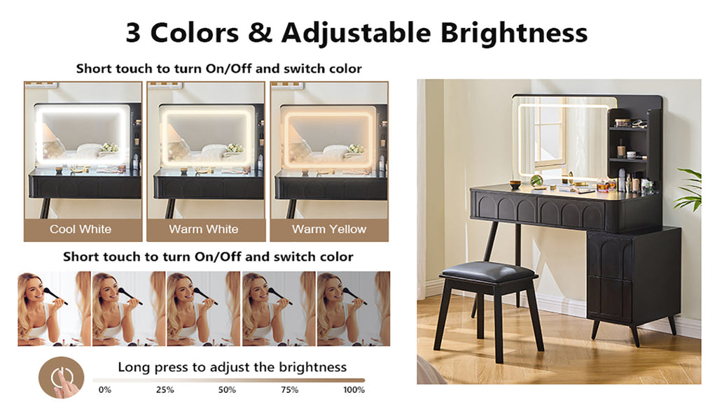 Modern Makeup Vanity Desk with LED Lights and Mirror
