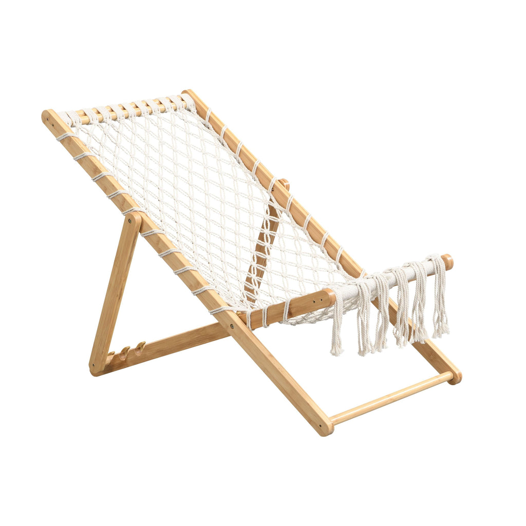 Natural Bamboo Weaving Chair Set with Handwoven Rope for Patio and Living Spaces