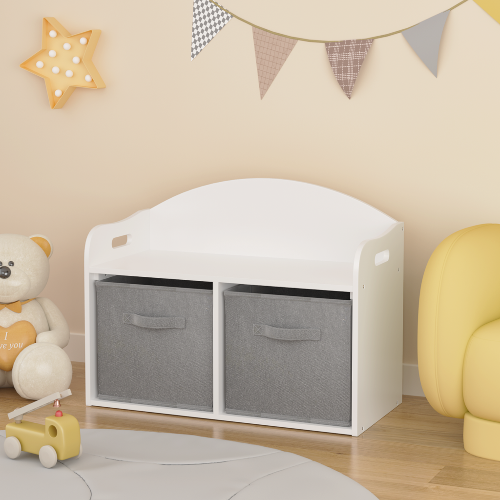 Kids Wooden Toy Box with Collapsible Fabric Drawers