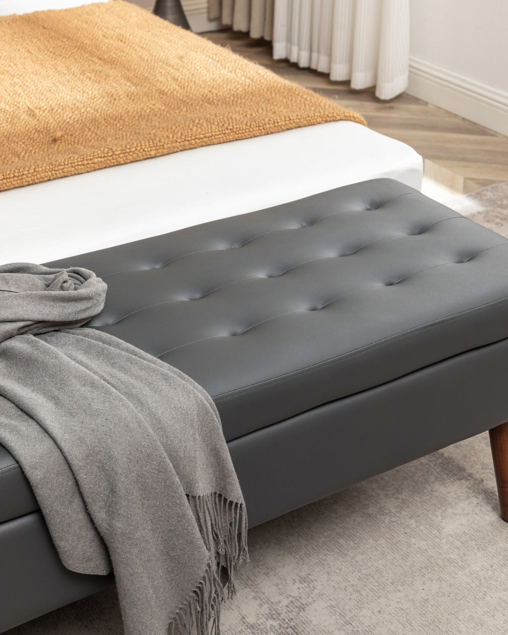 Brown PU Leather Storage Bench