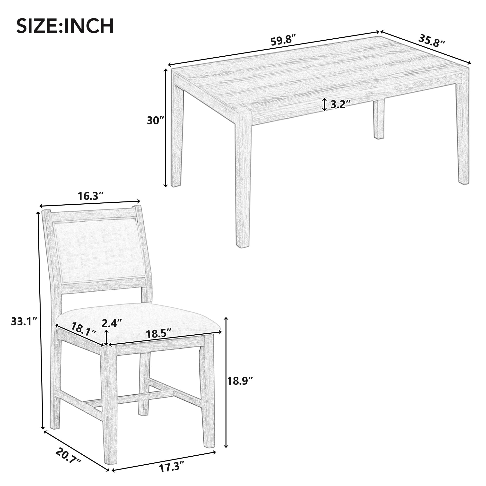 7-Piece Retro Rectangular Wood Dining Table Set