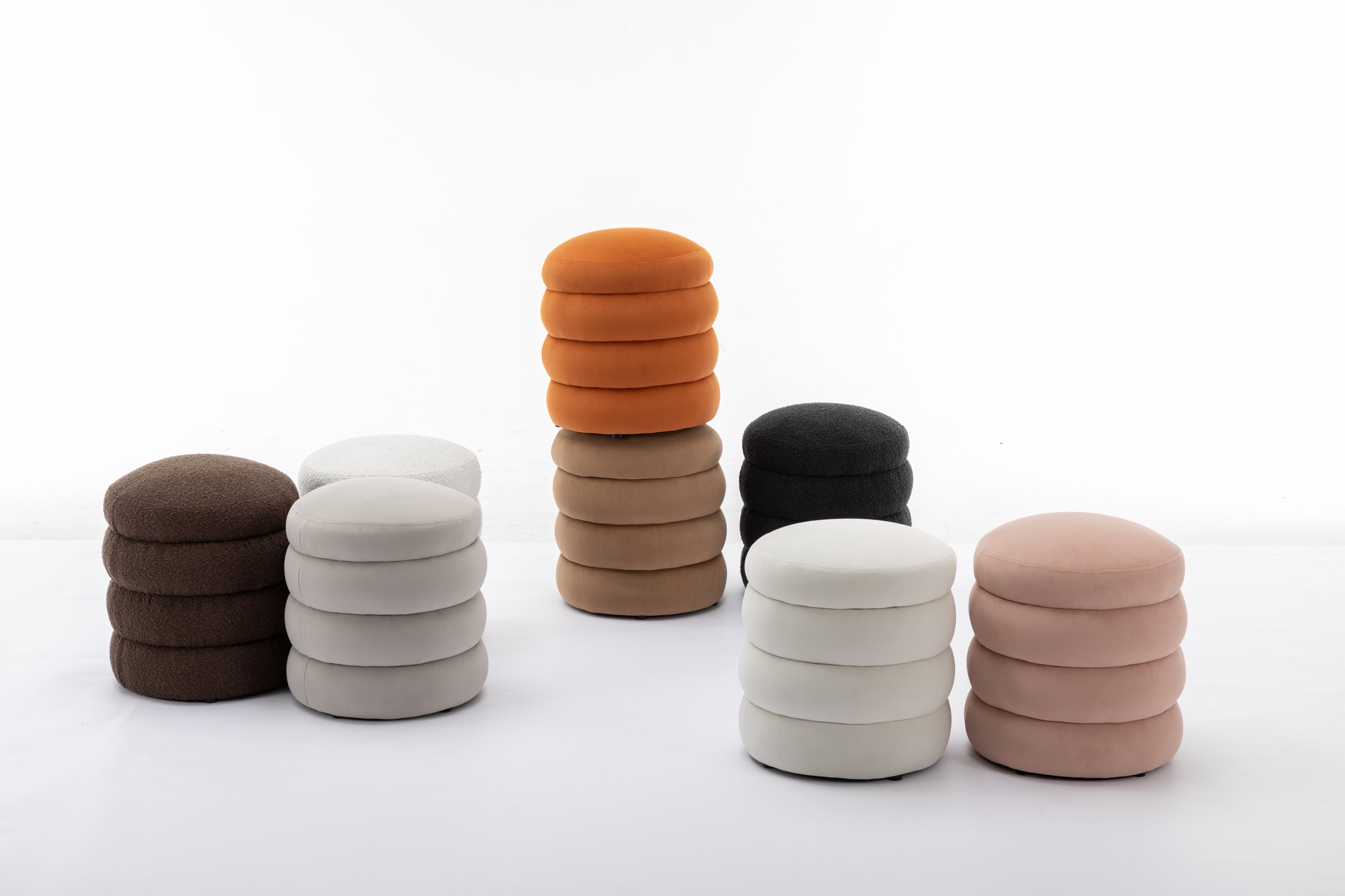 Boucle/Velvet Round Ottoman Footrest Stool