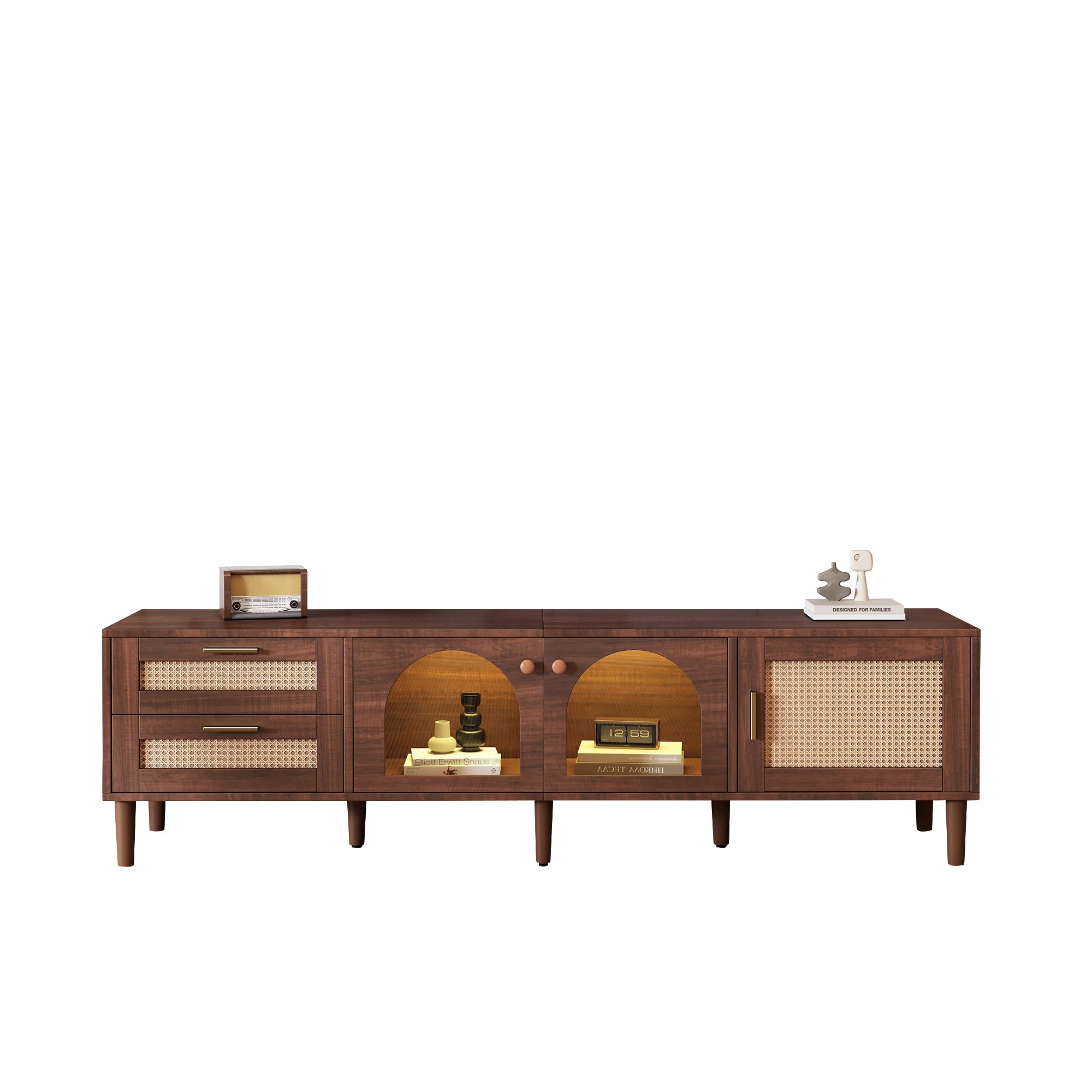 70" Rattan LED Light Entertainment TV Stand