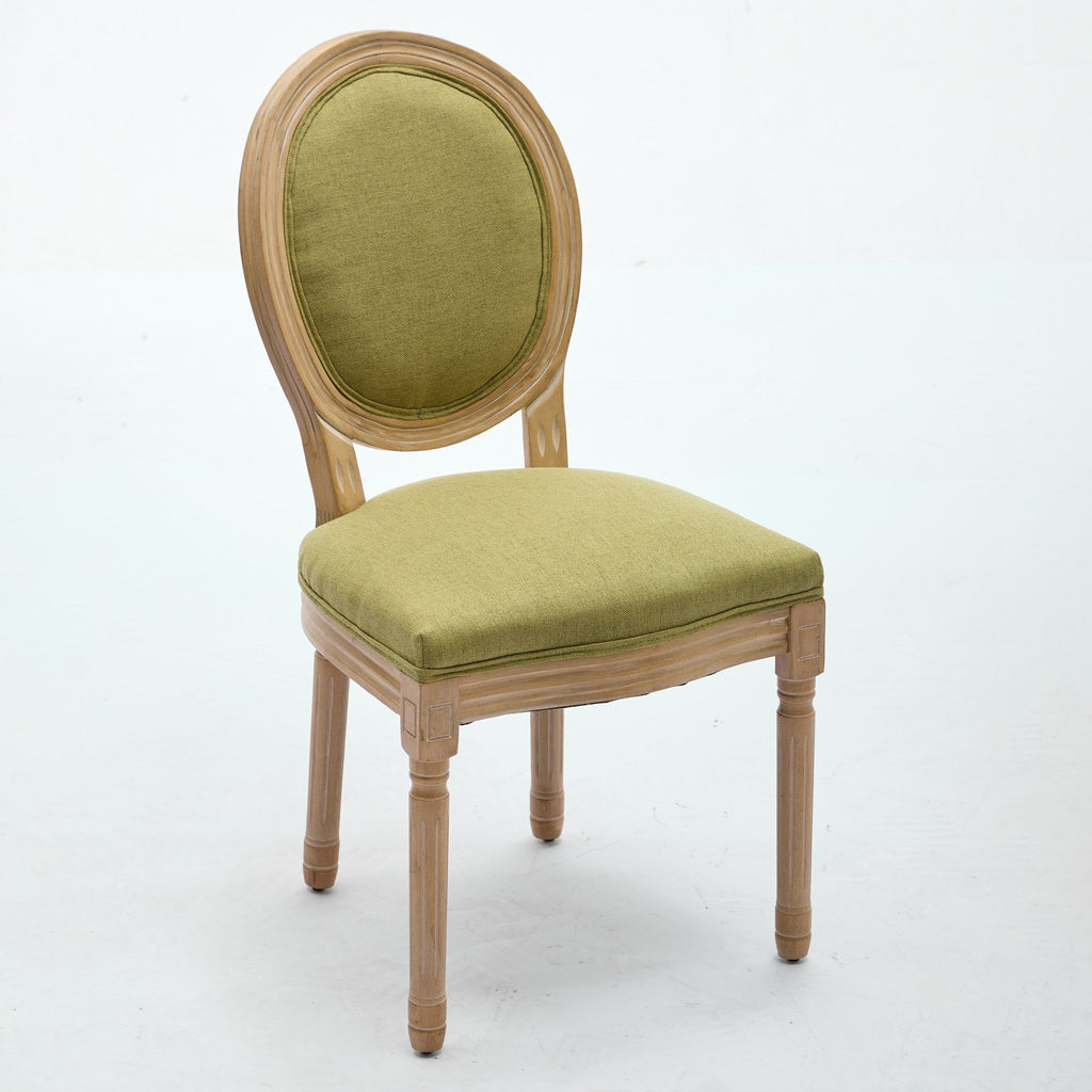French Style Solid Wood Frame Linen Fabric Back Dining Chair (Set of 2)