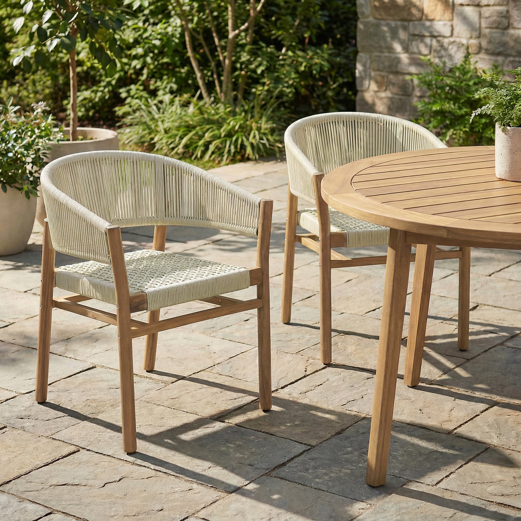 2-seat Woven Outdoor Chairs, Comfy Patio Seating with Elegant Teak Finish