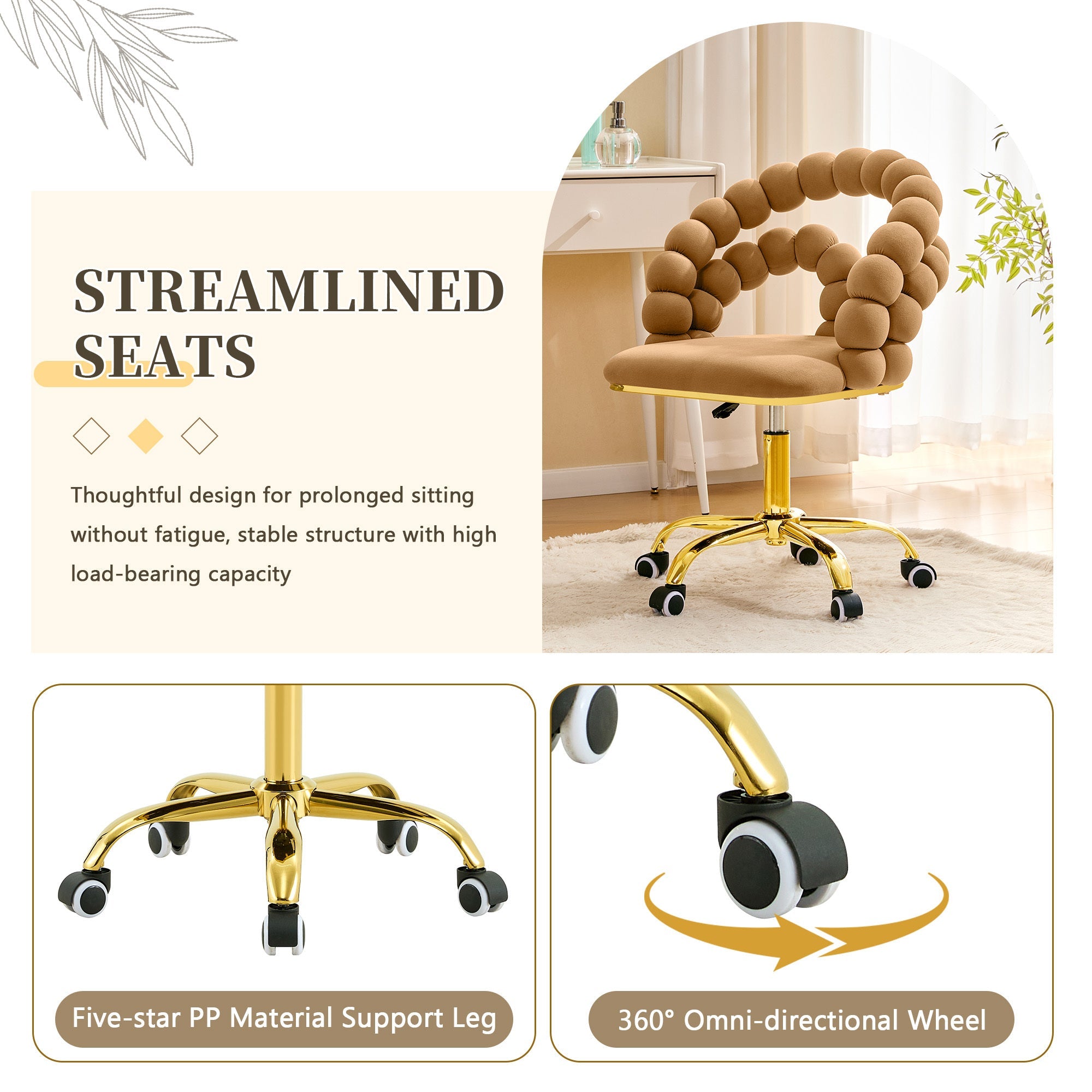 Coloful Modern Velvet Adjustable Swivel Desk Chair with Bubble Back
