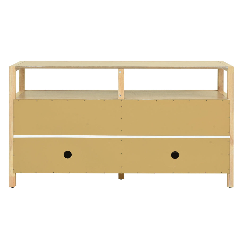 Bohemian Style Rattan Storage Cabinet with 3-position Adjustable Shelves