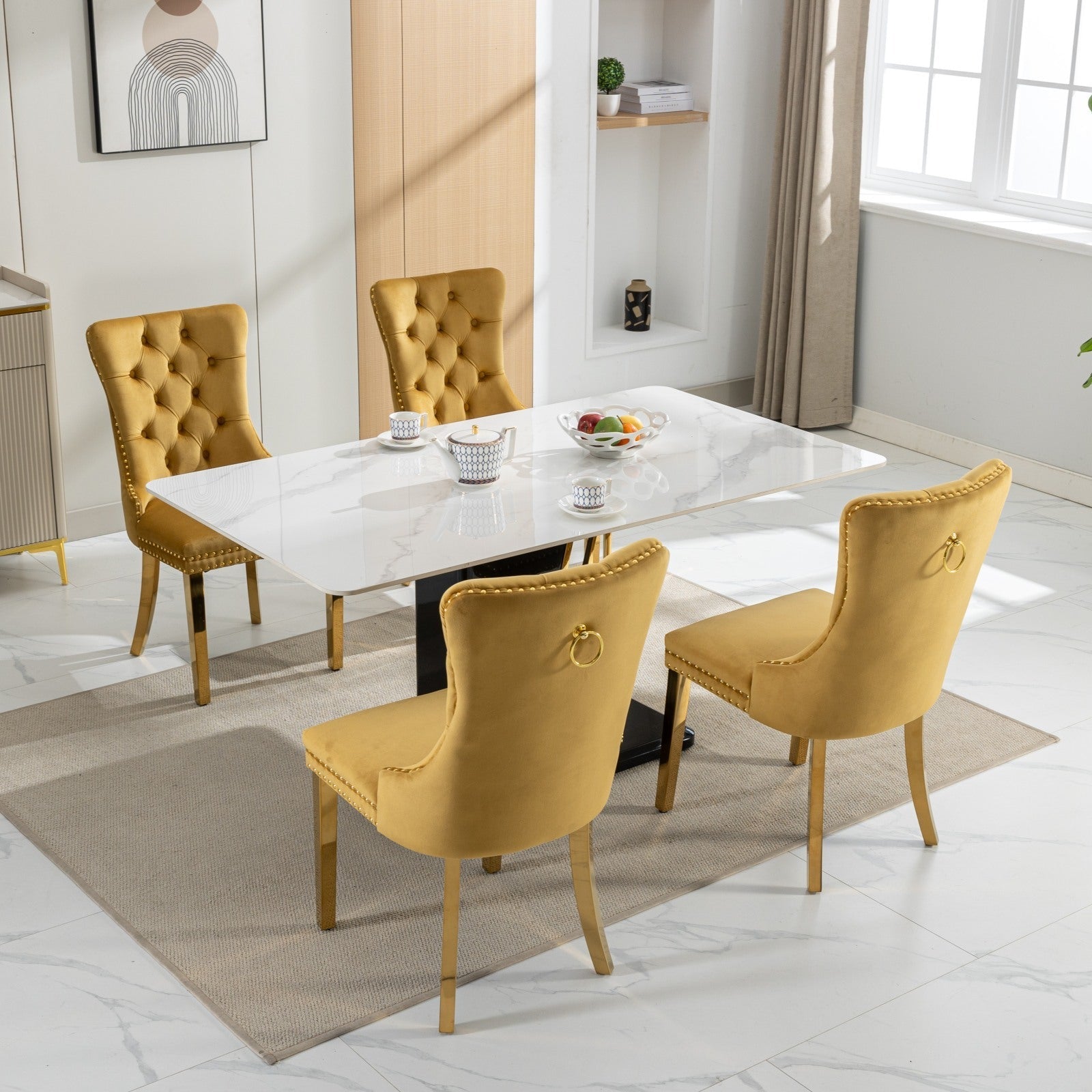 Modern High-end Tufted Solid Wood Velvet Dining Chairs (Set of 2)