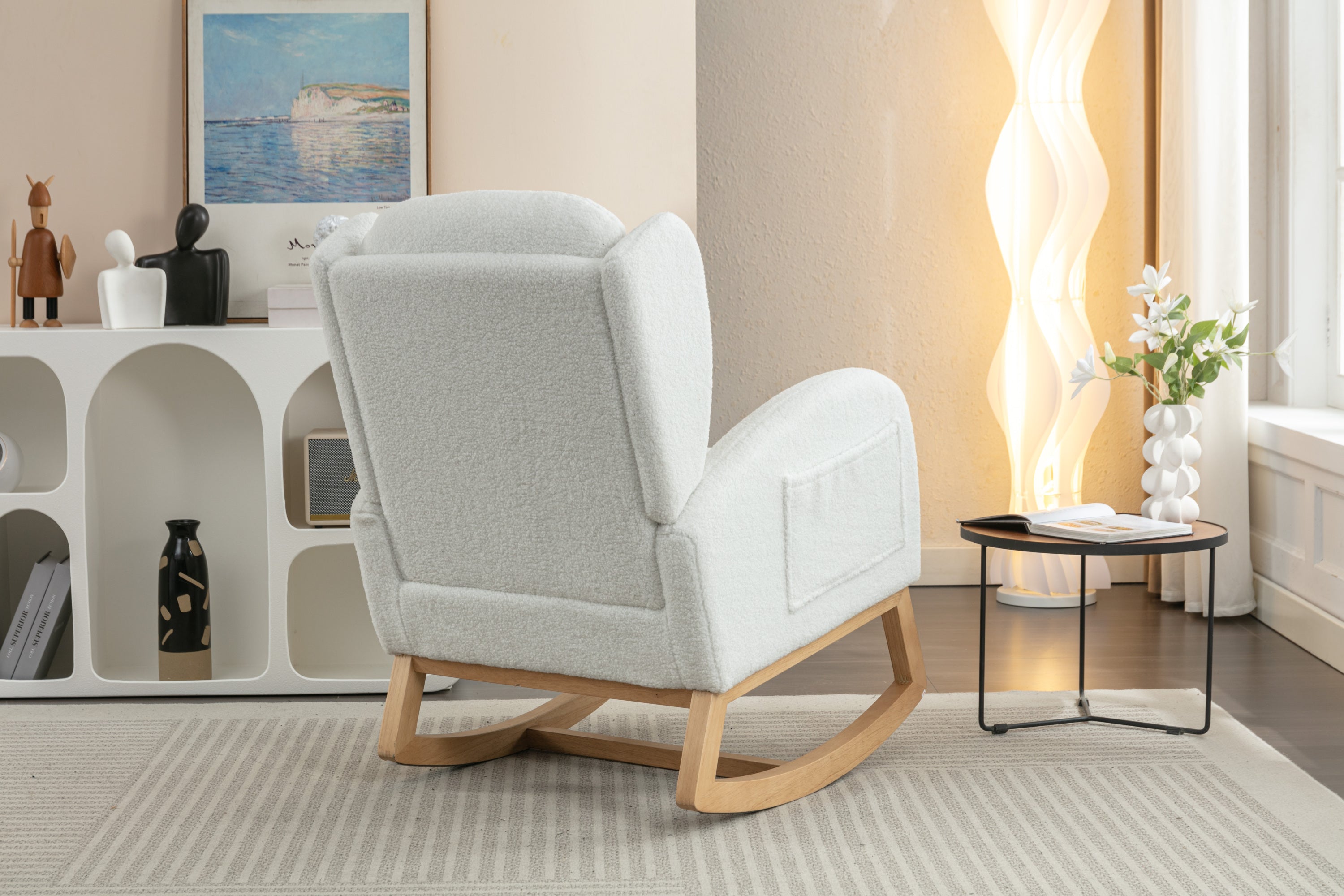 Teddy Fabric Rocking Chair with Packet Wood Legs