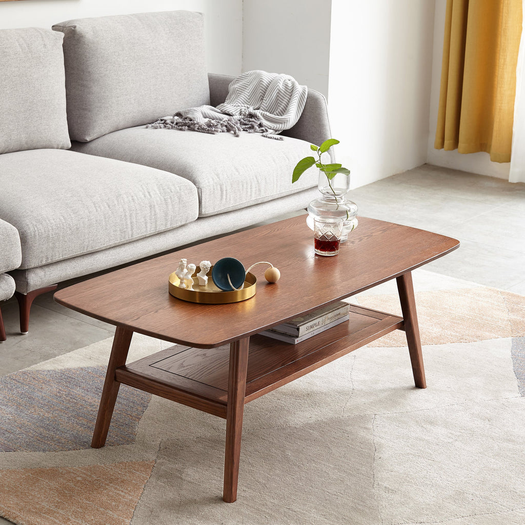 Natural Oak Coffee Table with Storage Shelf