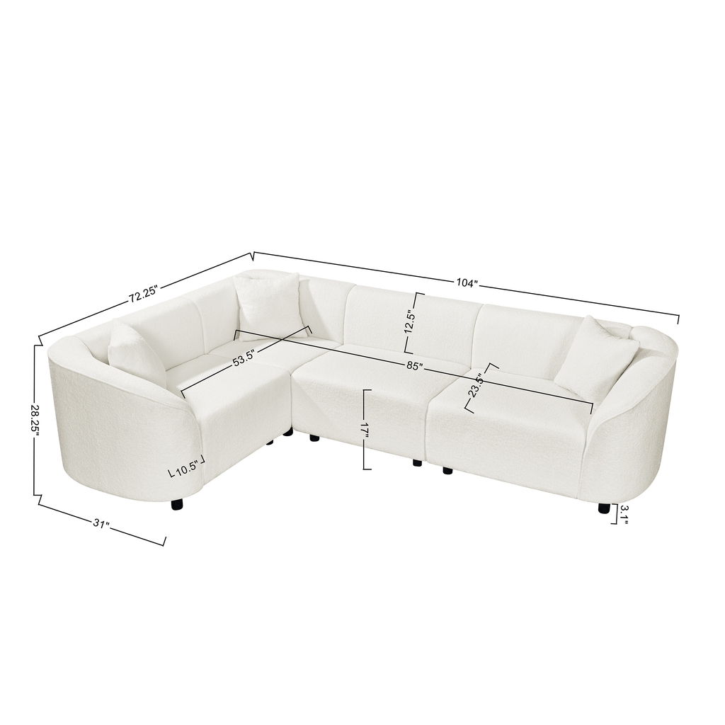 104' L-Shaped Curved Contemporary Sectional Sofa
