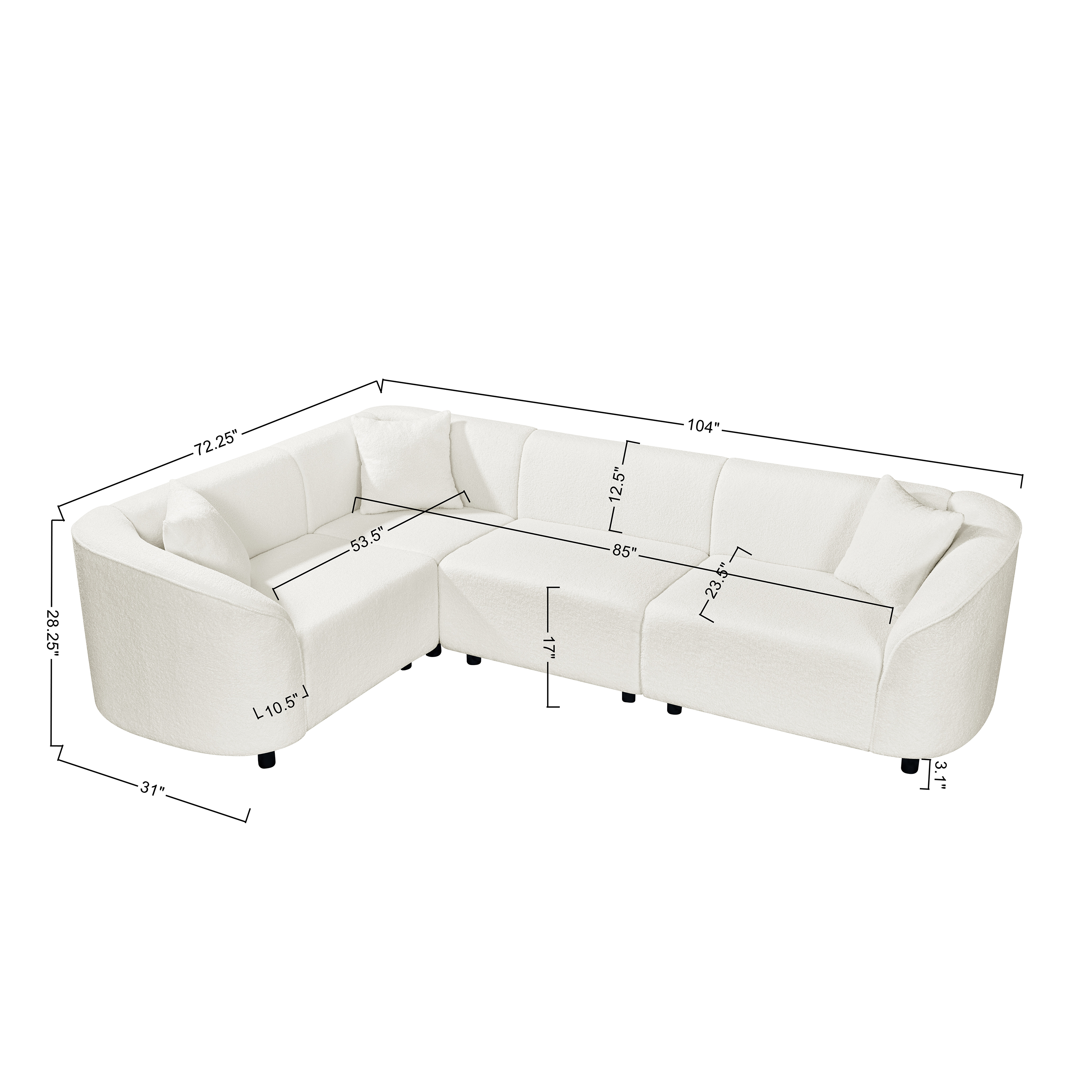 104' L-Shaped Curved Contemporary Sectional Sofa