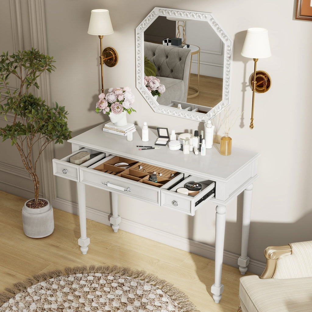 Retro Makeup Desk with Large Mirror