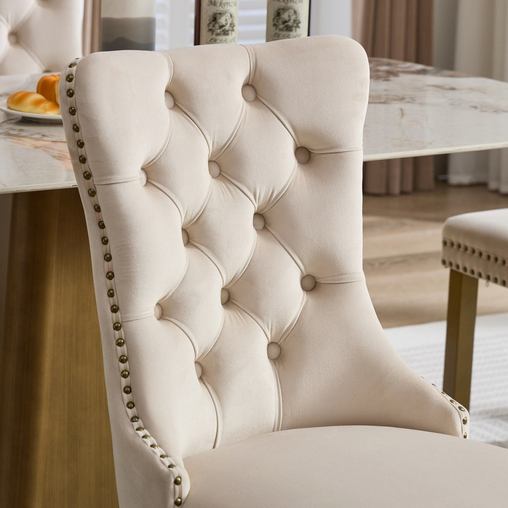Mid-Century Velvet Dining Chairs with Lion Head Pull Ring (Set of 2)