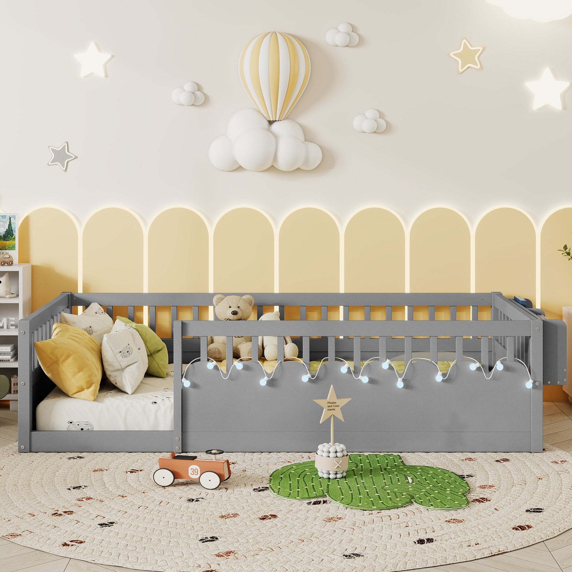 Twin/Full Montessori Floor Kids Bed Frame with High Rails