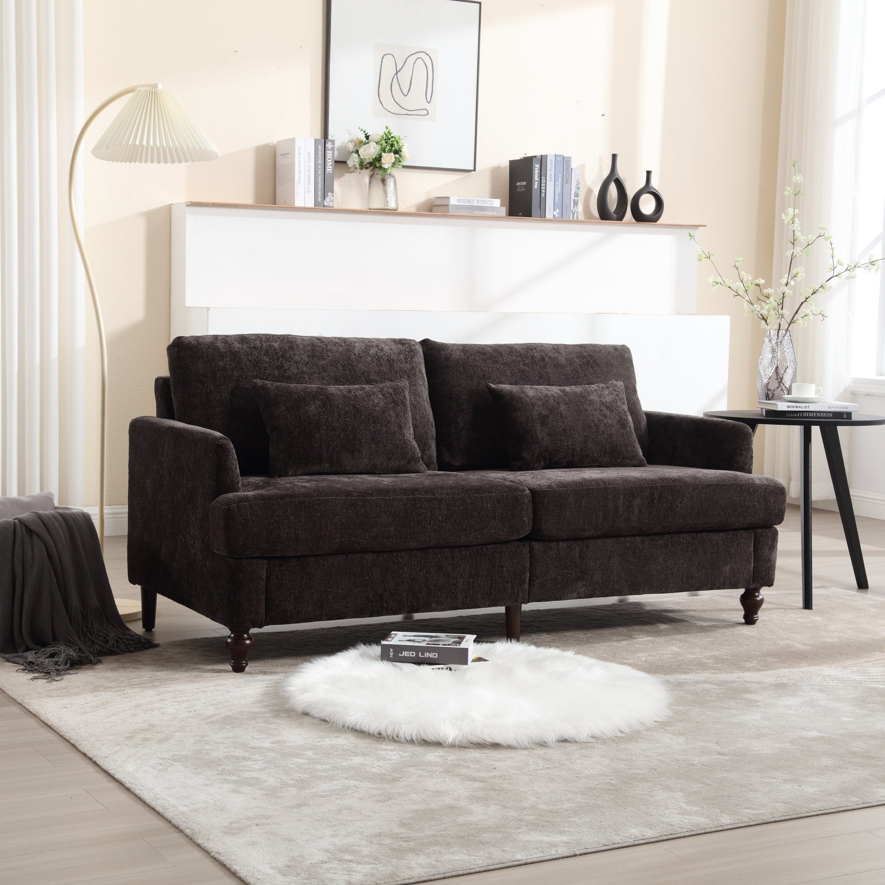 Mid Century Modern Chenille Fabric Loveseat Sofa
