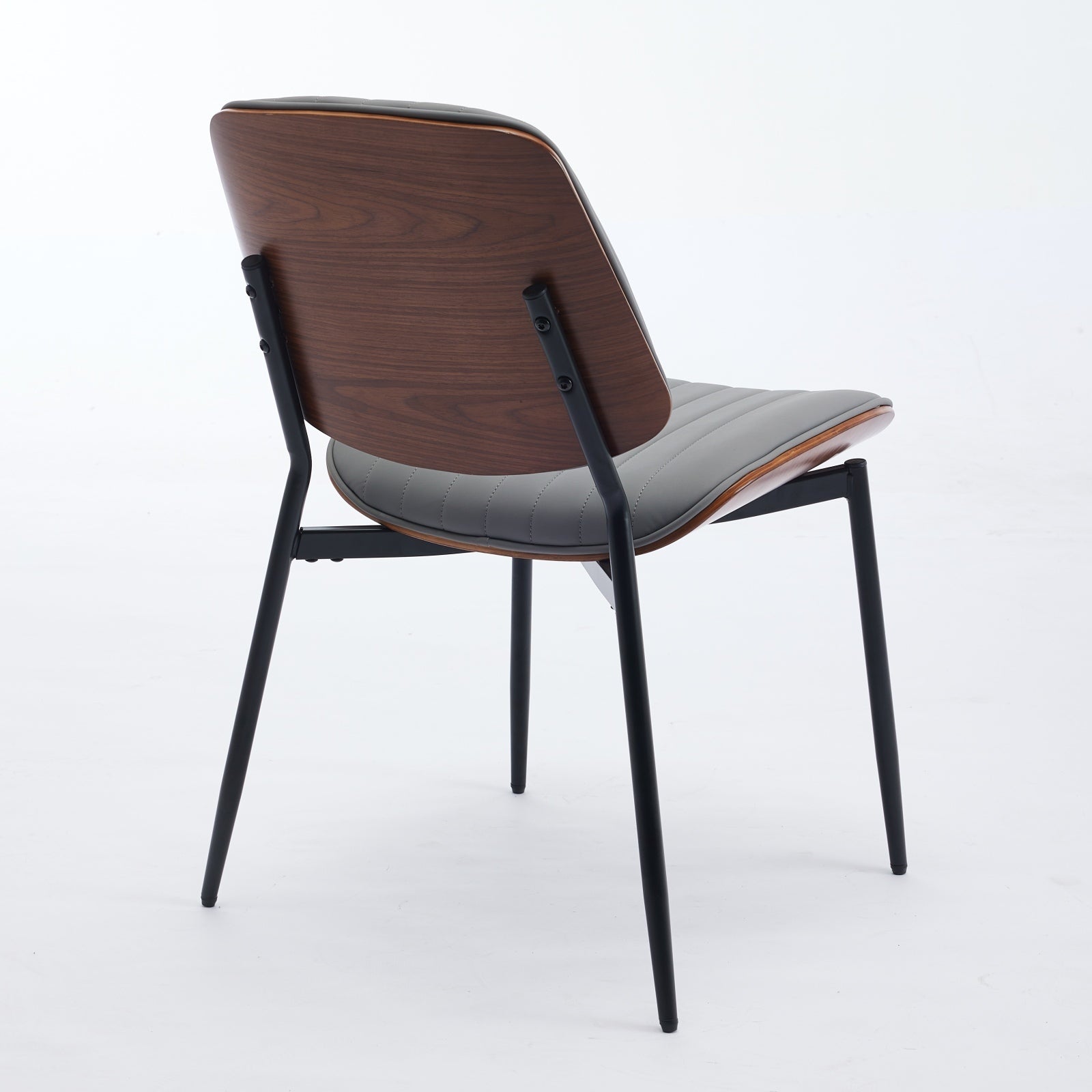 Mid Century Modern Retro Faux Leather Dining Chairs with Walnut Bentwood (Set of 2)