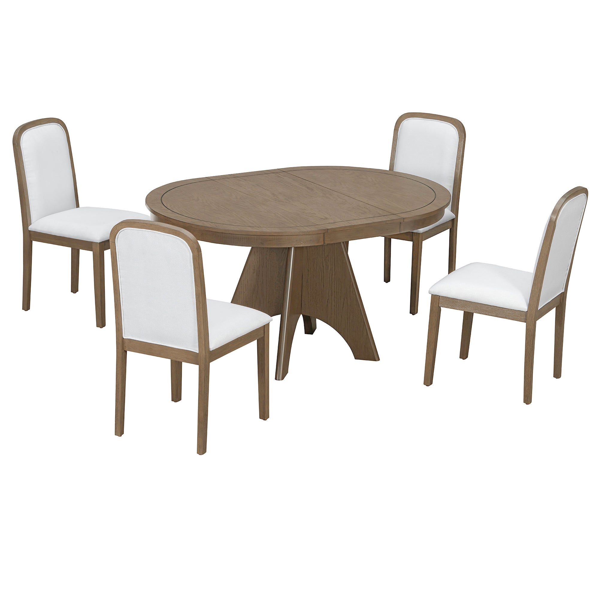 Vintage Extendable Dining Table Set with 4 Upholstered Chairs