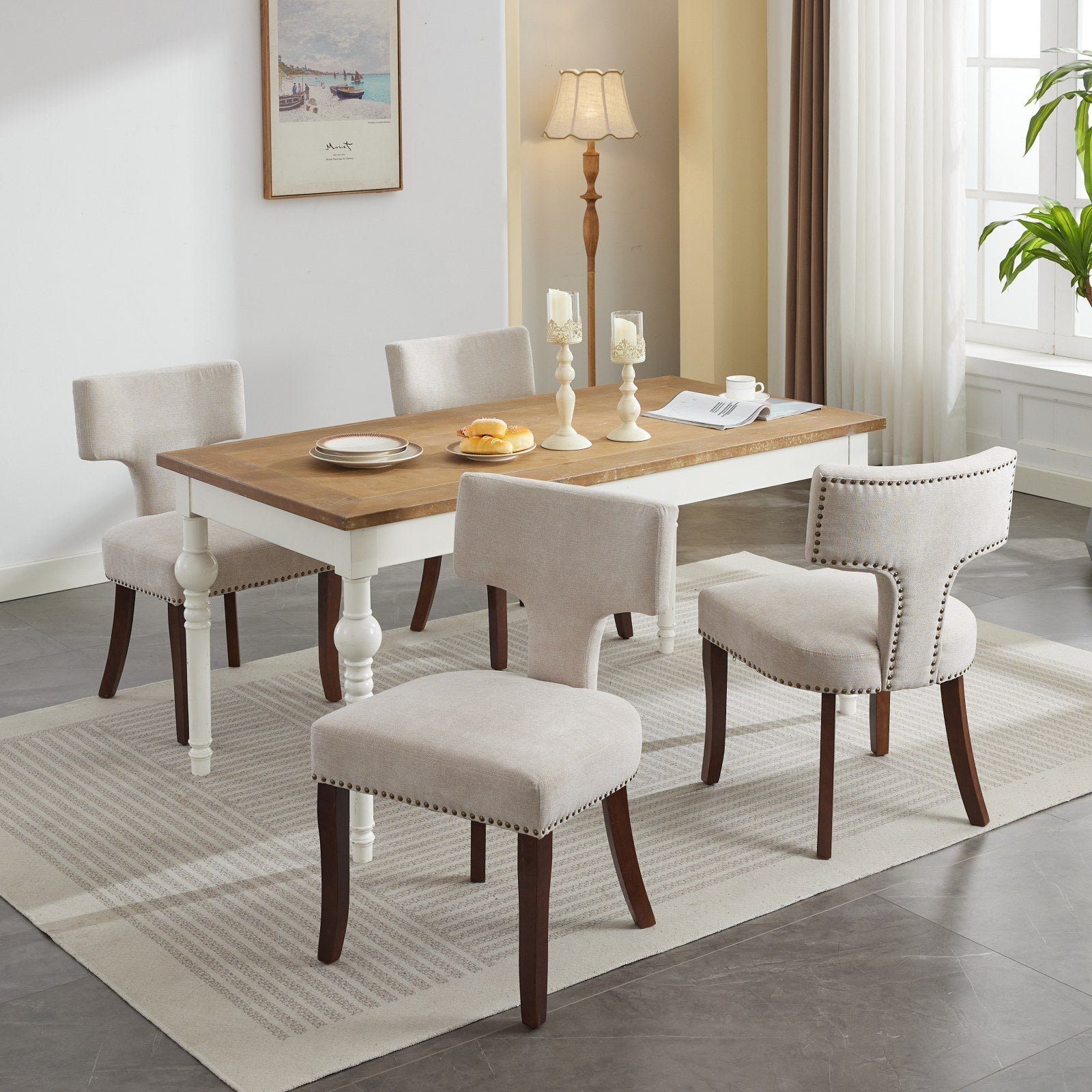 Mid Century Farmhouse Linen Fabric Dining Chairs (Set of 2)
