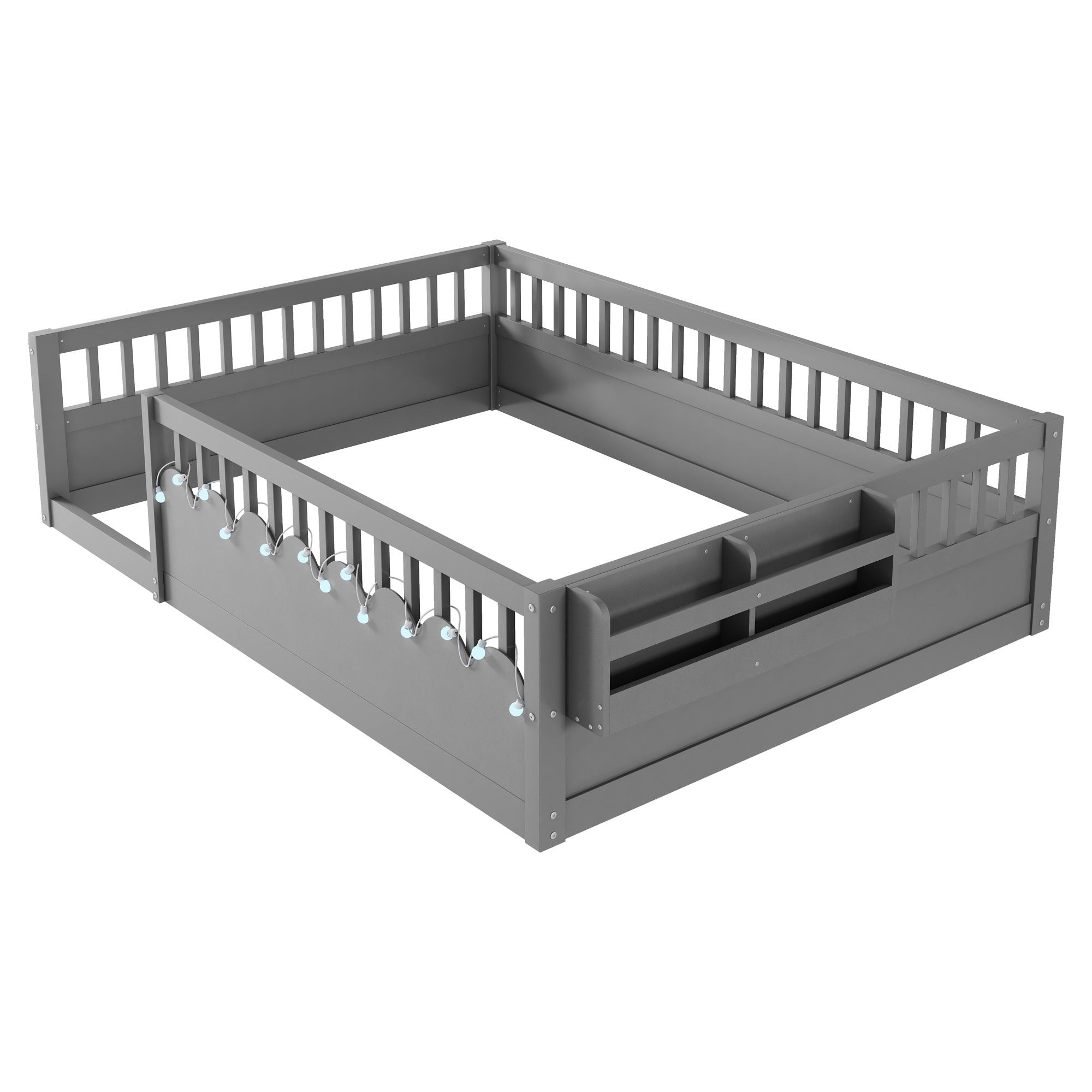 Twin/Full Montessori Floor Kids Bed Frame with High Rails
