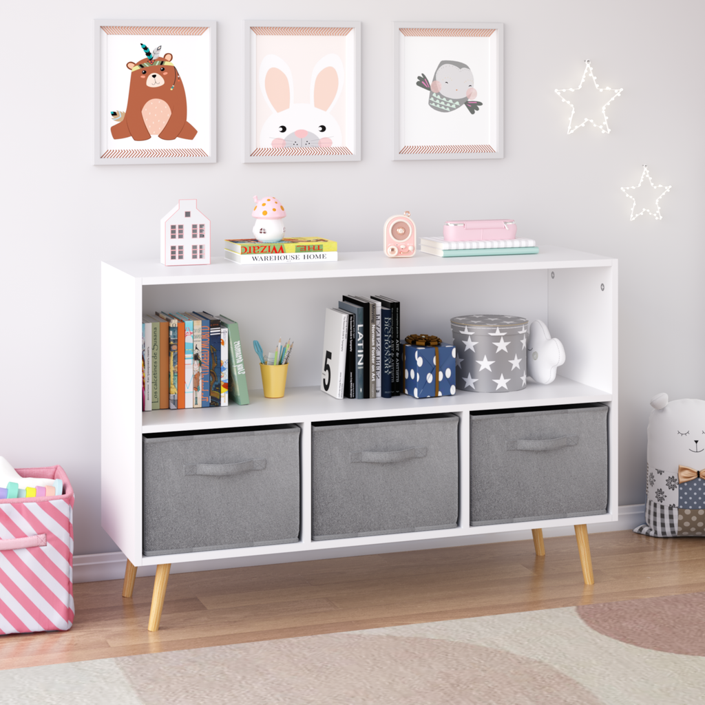 Children's Book Display Kids Bookcase with 3 Fabric Bins