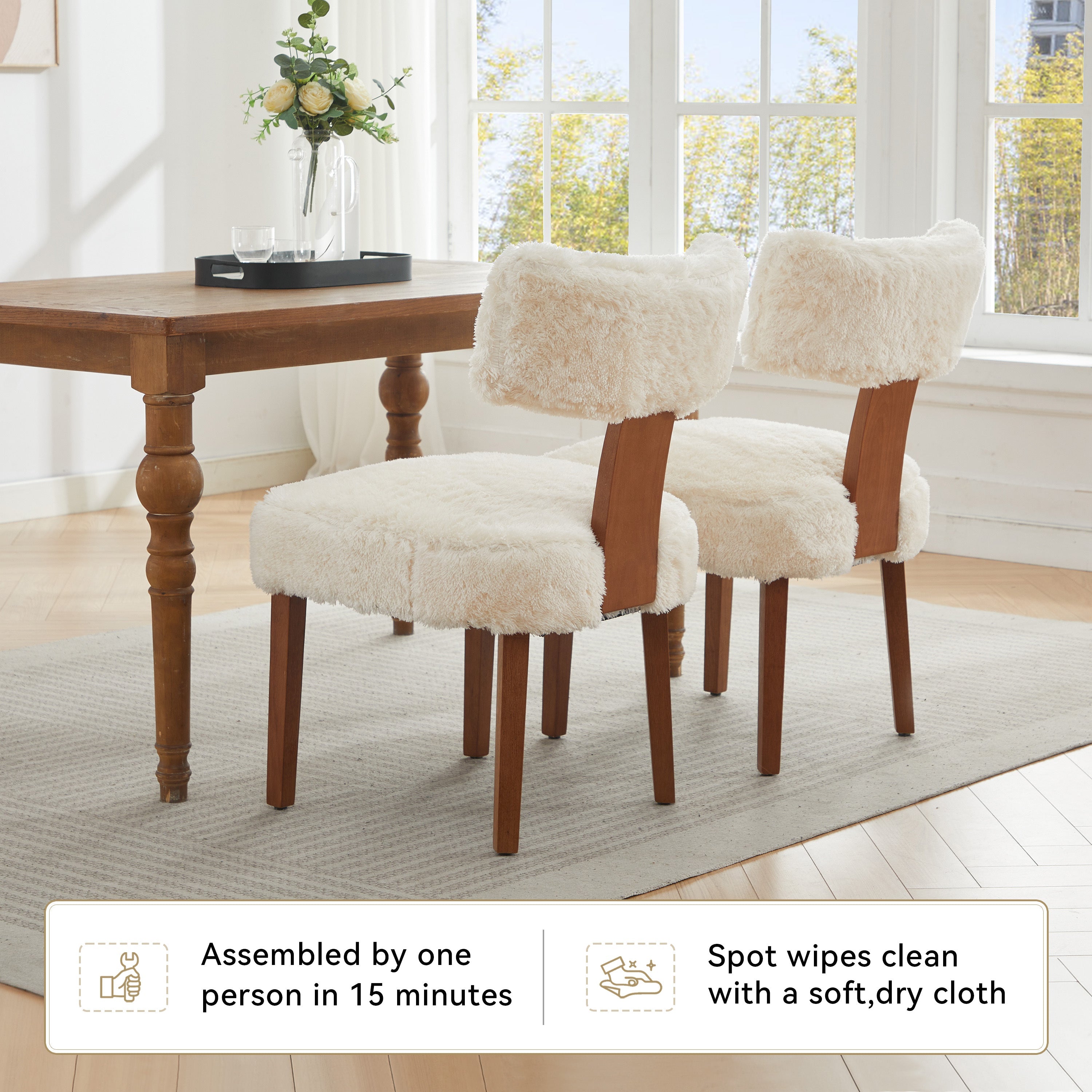 2Pcs  Modern Armless Dining Chairs With Curved Wingback and Solid Wooden Legs