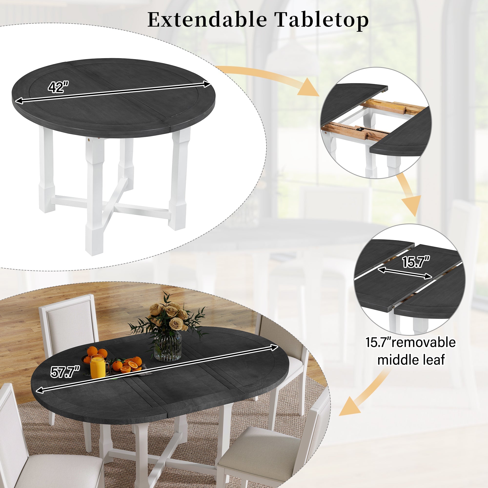 5-Piece Extendable Dining Table Set with Removable Leaf