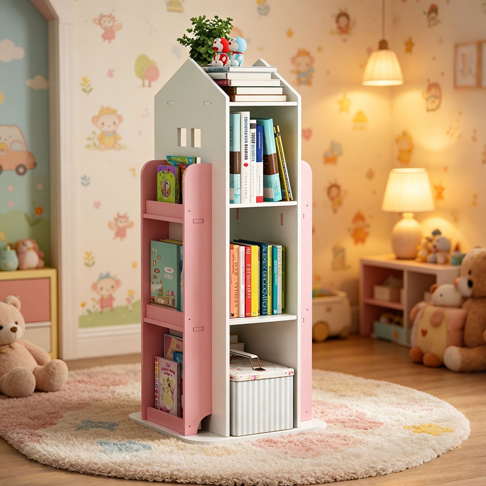4-Tier Rotating Children's Display Standing Bookshelf Bookcase