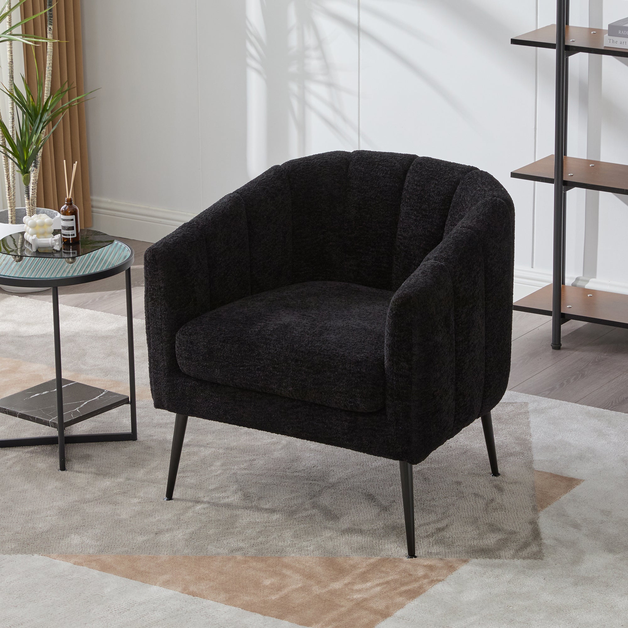 Modern Upholstered Chenille Vanity Barrel Accent Chair