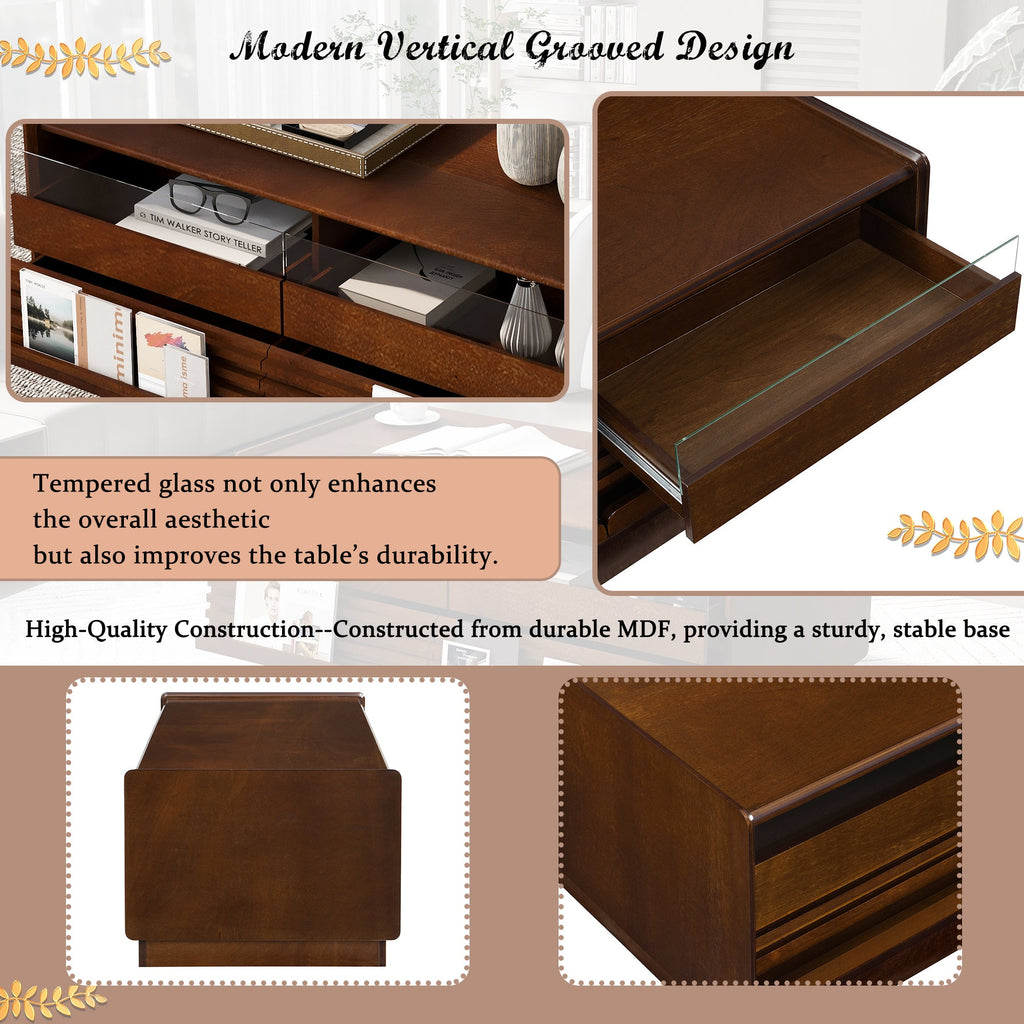Modern 47.2' Wood Coffee Table with Fluted Style