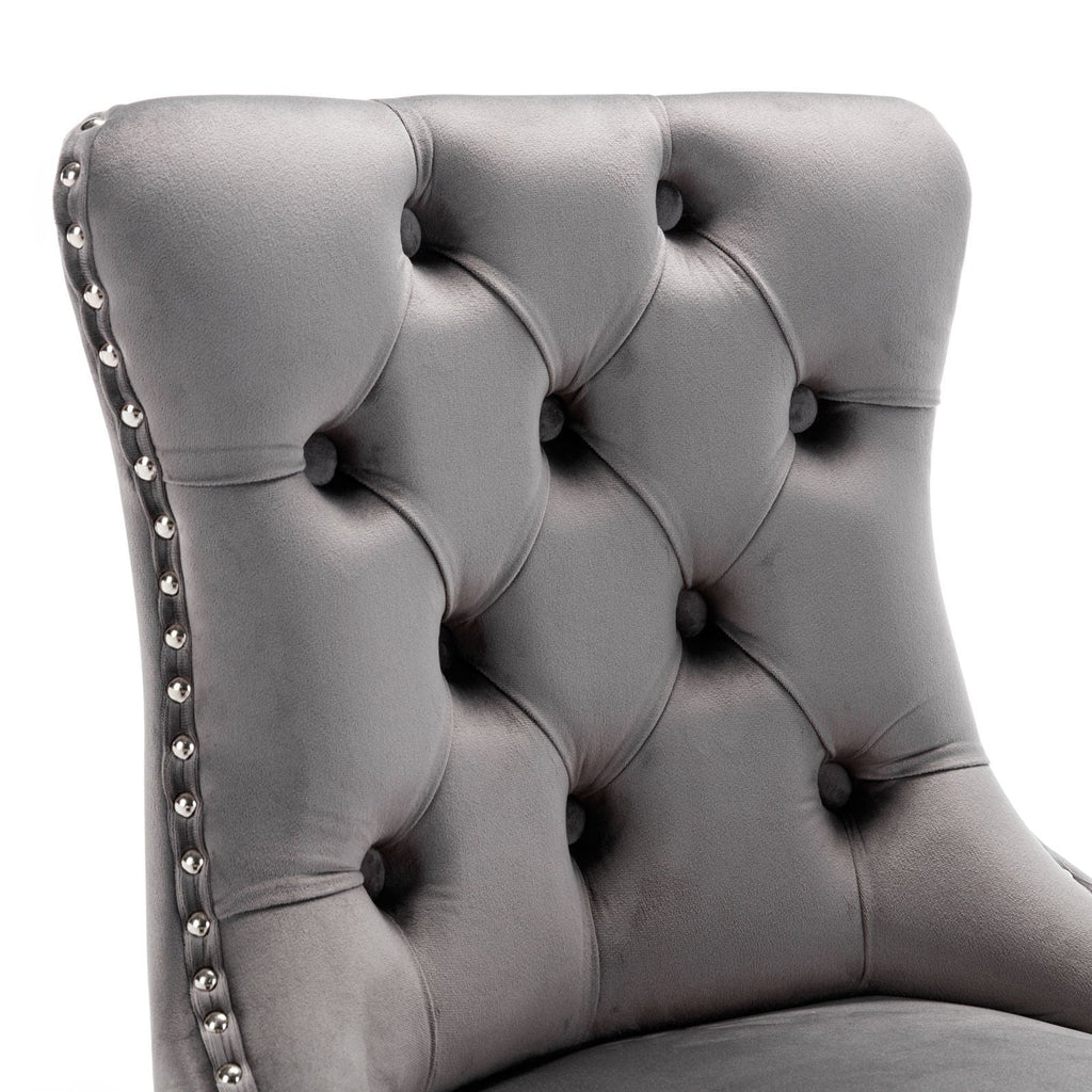 Luxury Elegant Nailhead Trim Tufted Velvet Bar Stools (Set of 2)