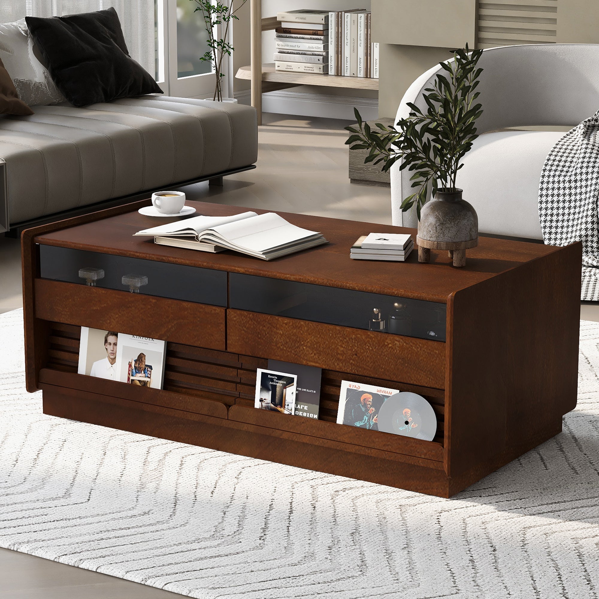 Modern 47.2' Wood Coffee Table with Fluted Style
