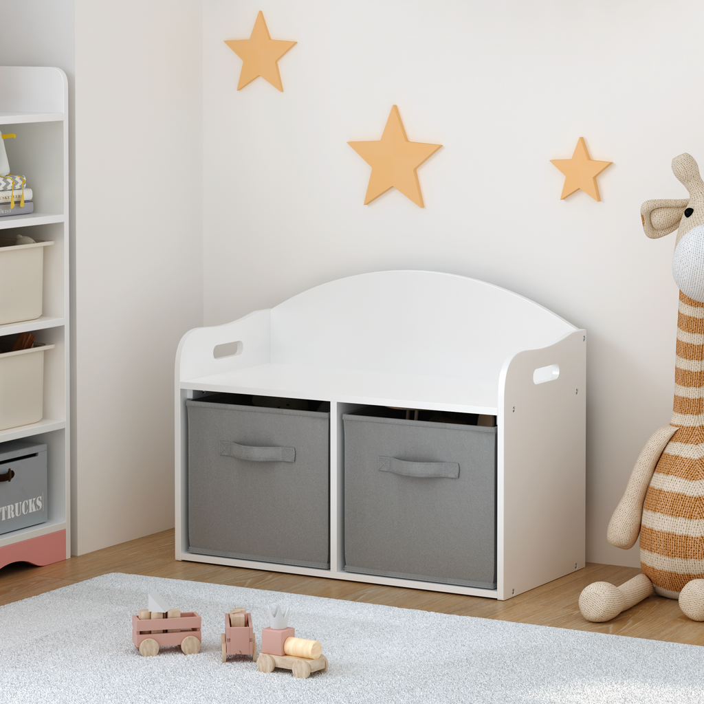 Kids Wooden Toy Box with Collapsible Fabric Drawers