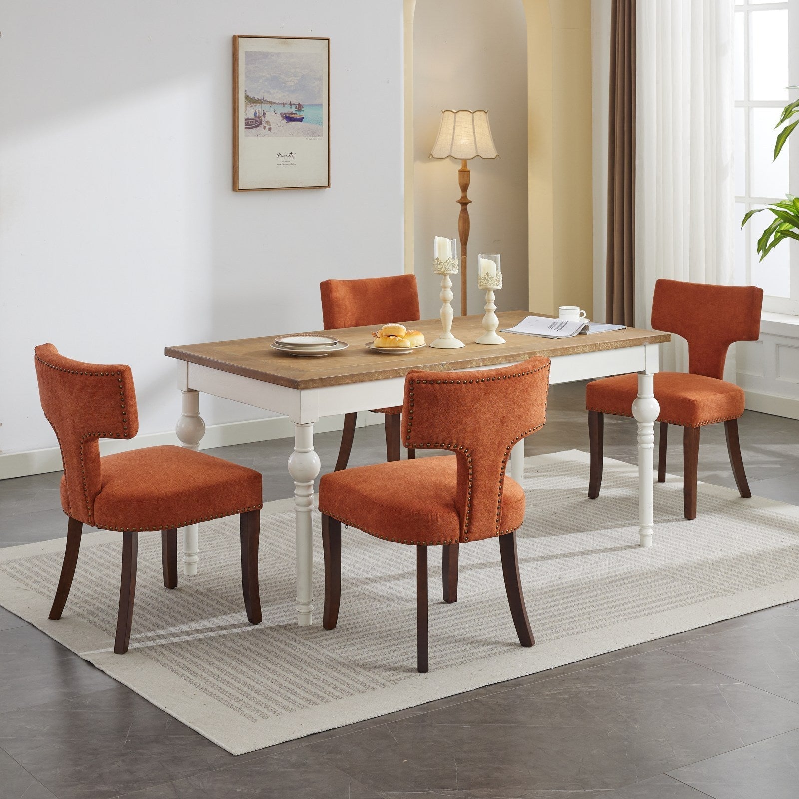 Mid Century Farmhouse Linen Fabric Dining Chairs (Set of 2)