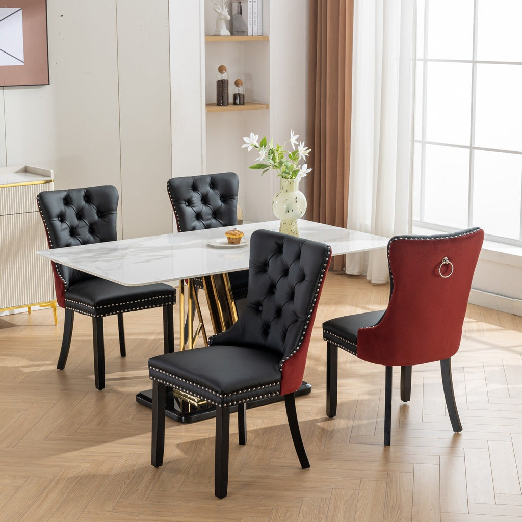 Tufted Solid Wood PU Upholstered Dining Chair with Wood Legs (Set of 2)