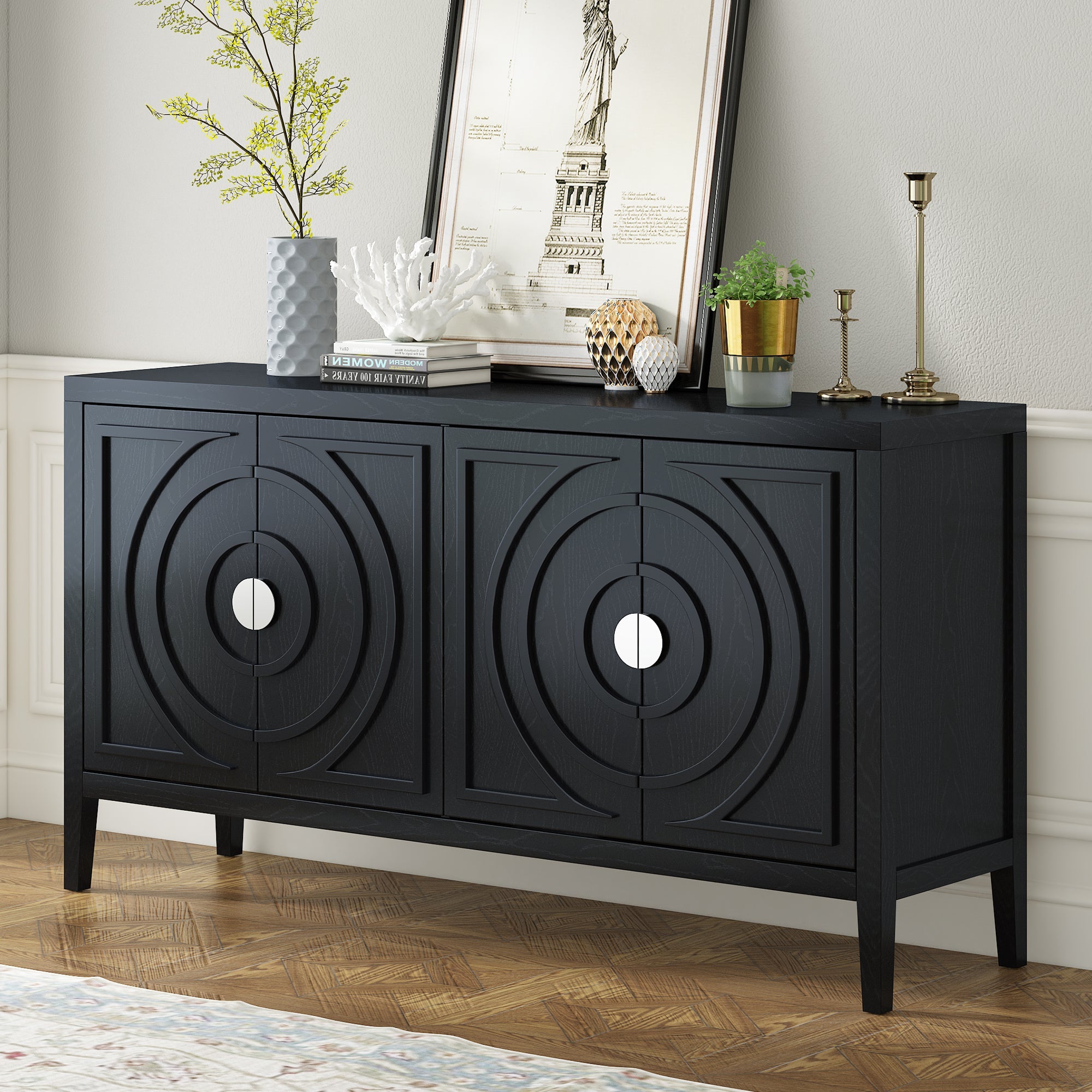 60" Circular Groove Design Sideboard Door for Living Room