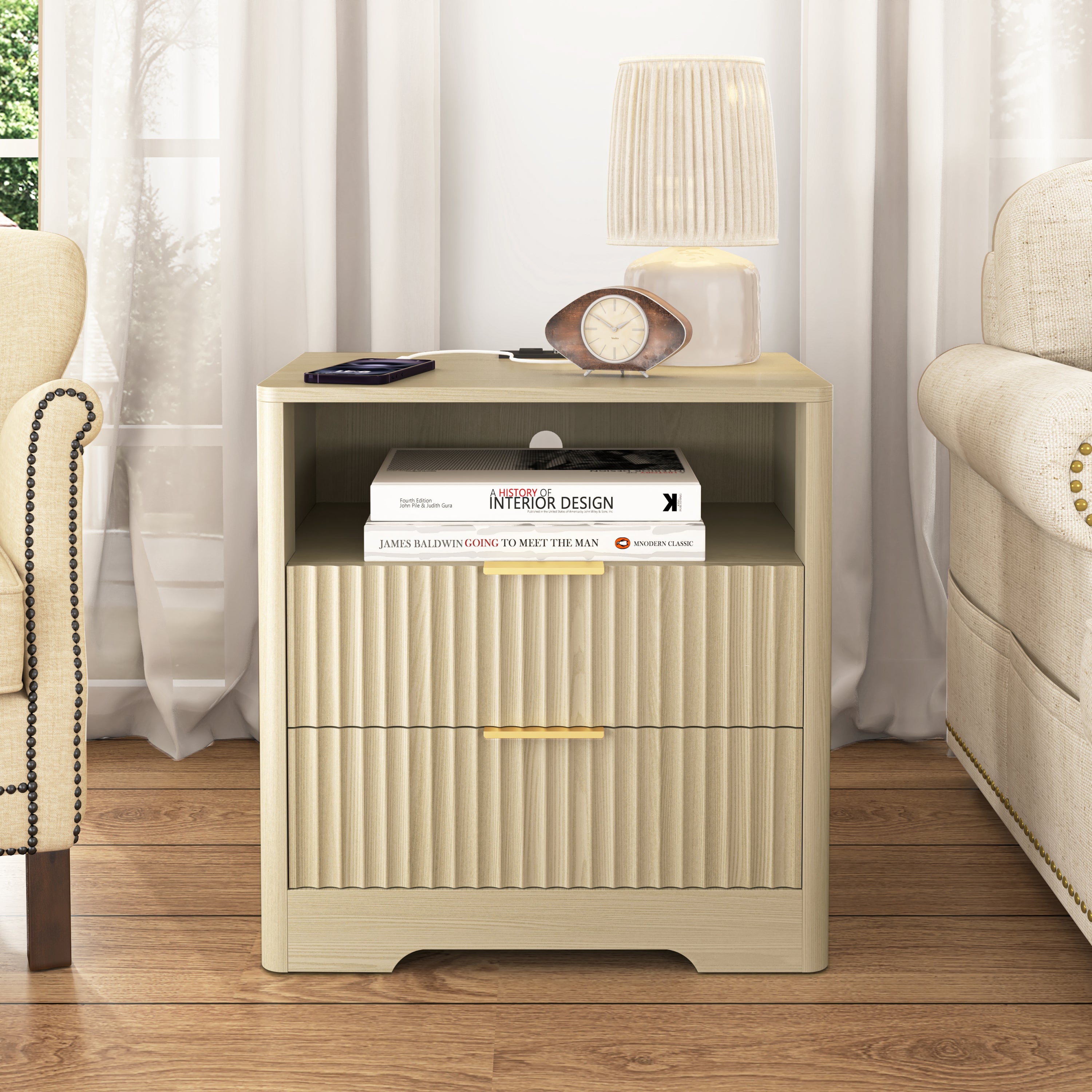Smart Nightstand with Charging Station for Bedroom