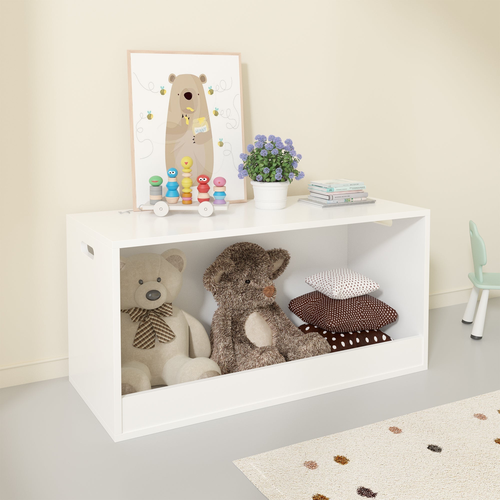 White Wooden Open Toy Storage Box for Kids