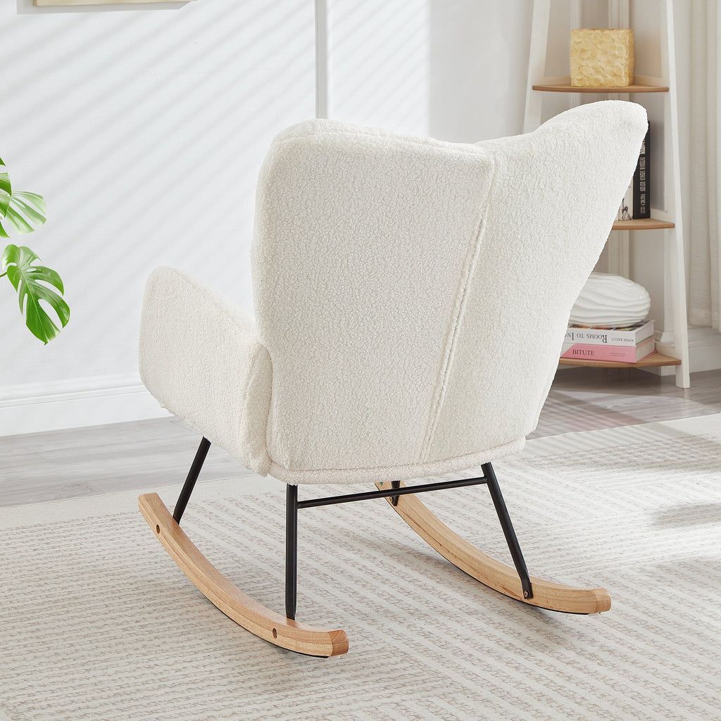 Tufted Upholstered Teddy Fabric Glider Rocking Chair