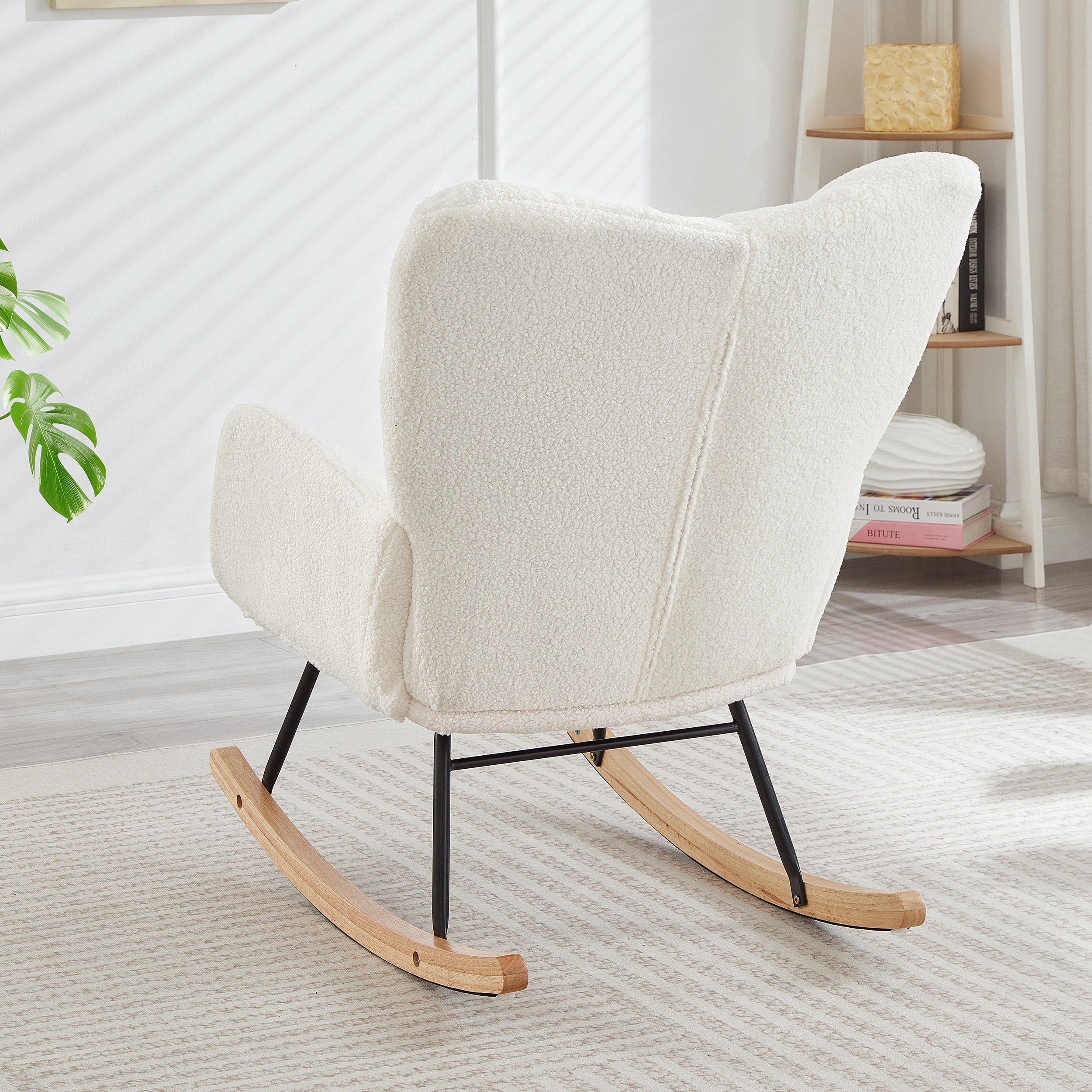 Tufted Upholstered Teddy Fabric Glider Rocking Chair