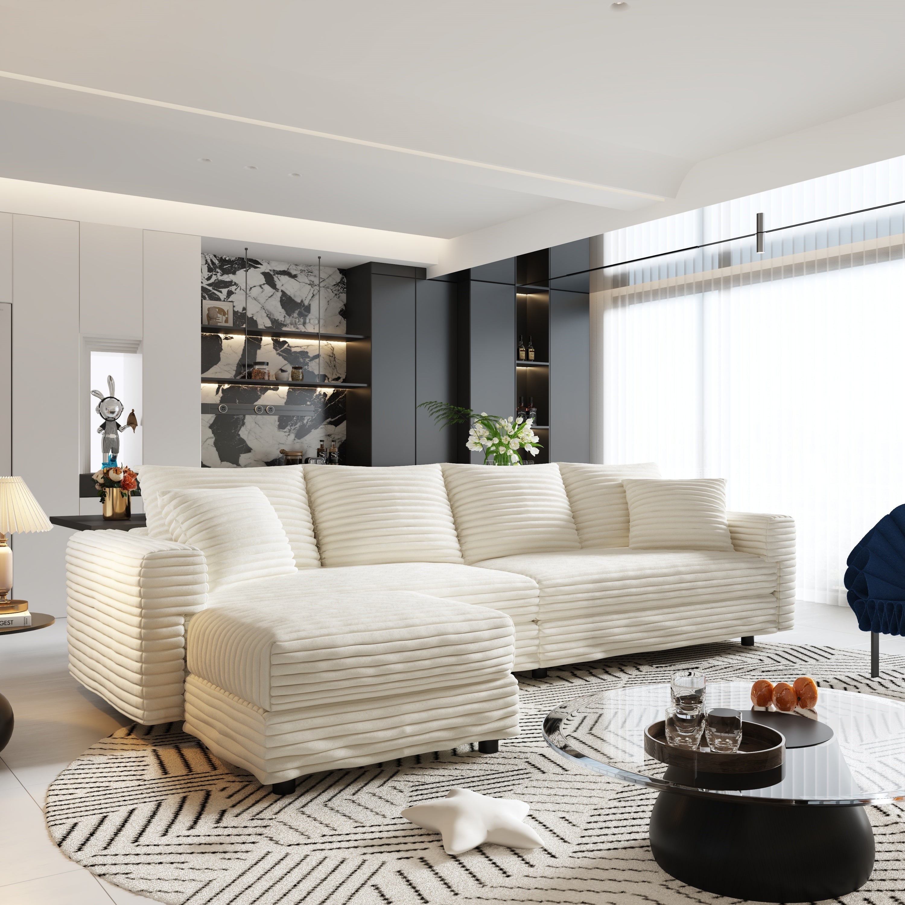 Modern 4 Seat Comfy Upholstered Sofa + Ottoman Option