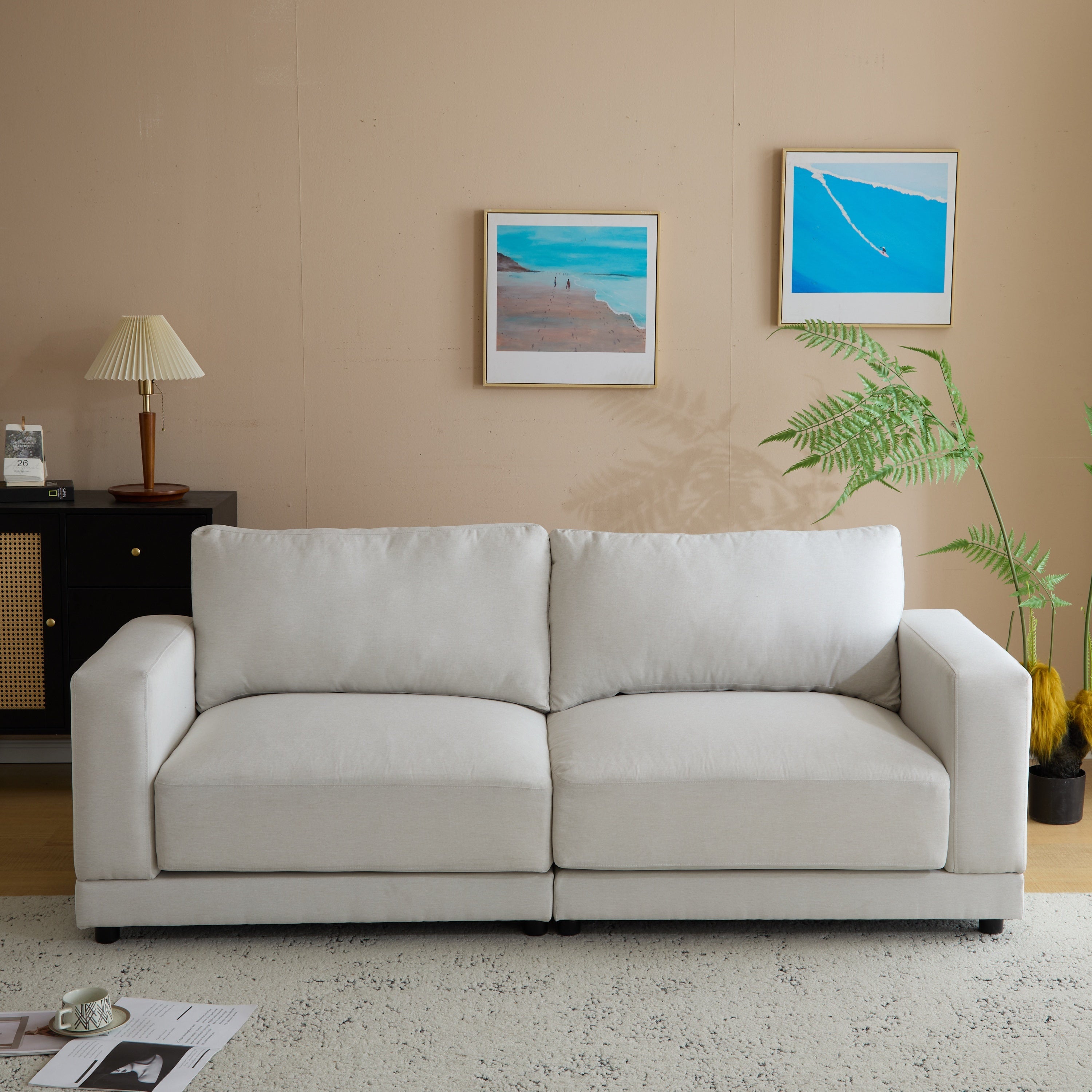 81'' Modern Square Arm Sofa with Soft Fabric Upholstery