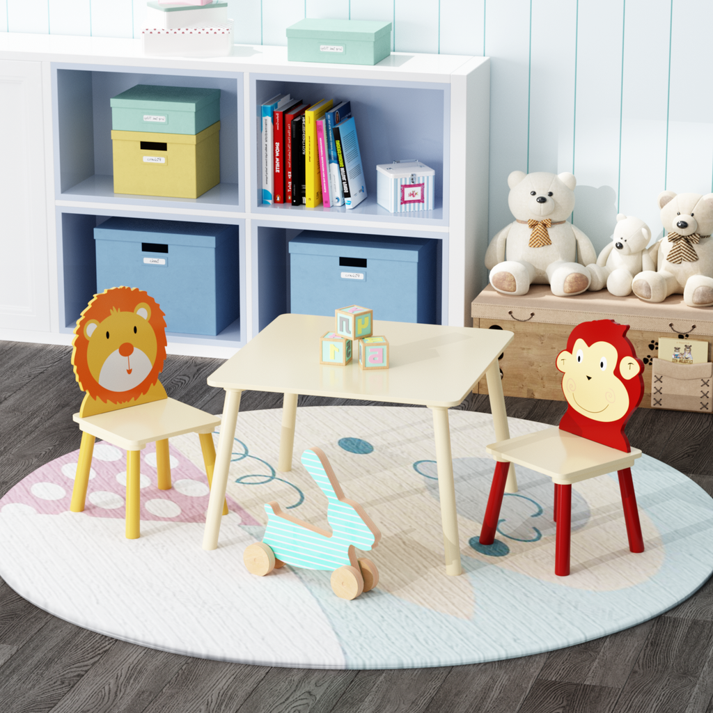 Kids Wooden Table and 2 Chairs Set